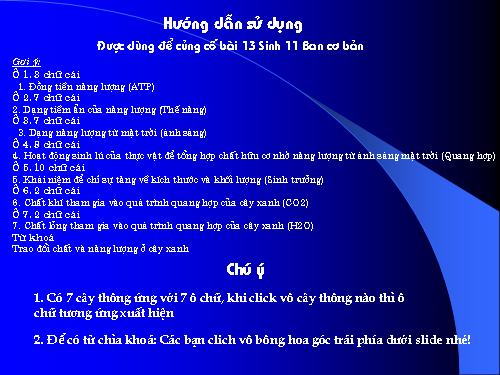 Trò chơi ô chữ Sinh học lớp 10