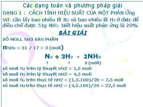 dạng bài tập tính hiệu suất phản ứng