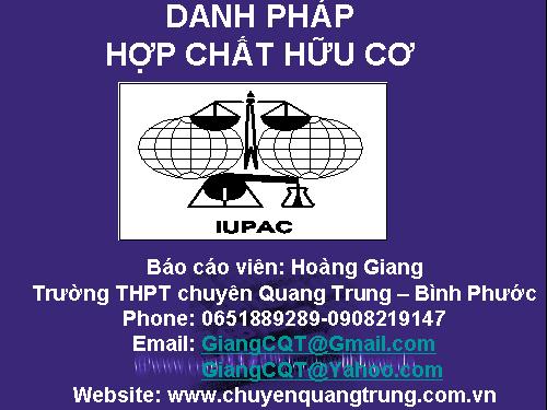 Danh Pháp Hợp chất Hữu Cơ(Nên xem)Phần 1