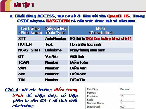 Bài tập và thực hành 2: Tạo cấu trúc bảng