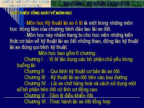 GD CD: Kỹ thuật lái xe ô tô