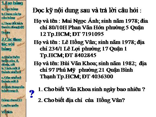 Bài tập và thực hành 2: Tạo cấu trúc bảng