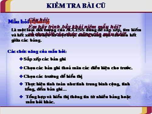 Bài tập và thực hành 6: Mẫu hỏi trên một bảng