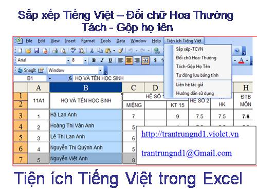 Tiện ích Tiếng Việt trong EXCEL