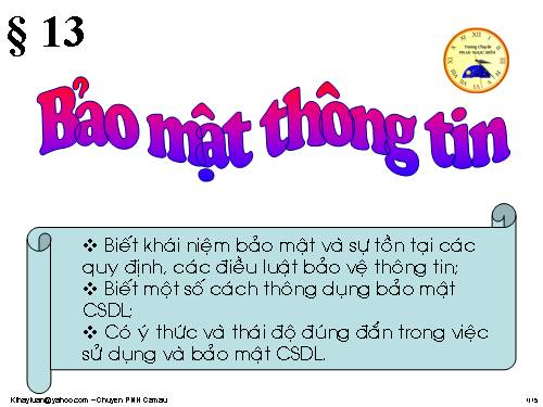 Bài 13. Bảo mật thông tin trong các hệ cơ sở dữ liệu