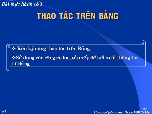 Bài tập và thực hành 3: Thao tác trên bảng