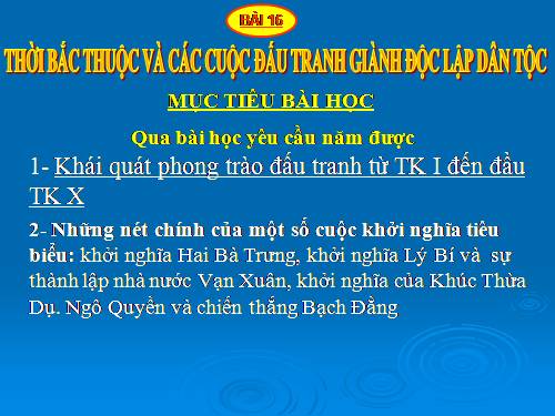 Bài 16. Thời Bắc thuộc và các cuộc đấu tranh giành độc lập dân tộc (Tiếp theo)