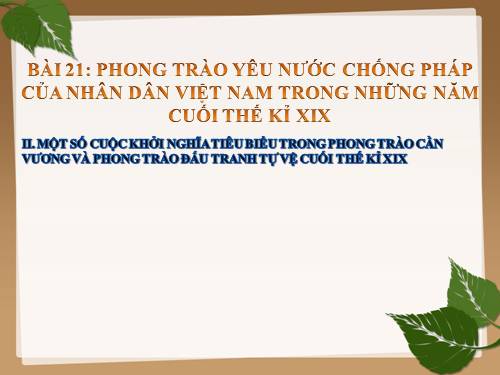 Bài 21. Phong trào yêu nước chống Pháp của nhân dân Việt Nam trong những năm cuối thế kỉ XIX