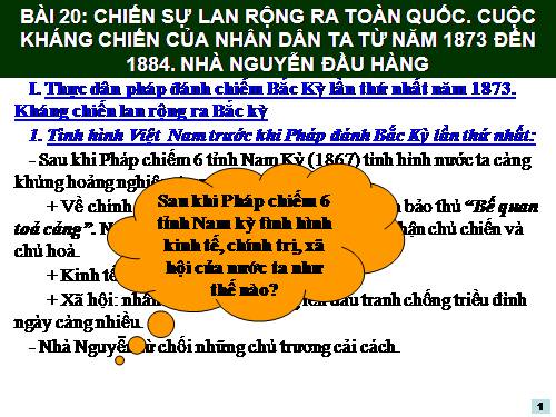 Bài 20. Chiến sự lan rộng ra cả nước. Cuộc kháng chiến của nhân dân ta từ năm 1873 đến năm 1884. Nhà Nguyễn đầu hàng