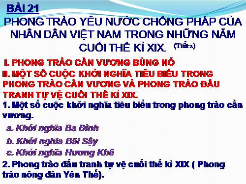 Bài 21. Phong trào yêu nước chống Pháp của nhân dân Việt Nam trong những năm cuối thế kỉ XIX