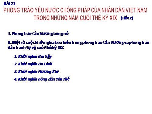 Bài 21. Phong trào yêu nước chống Pháp của nhân dân Việt Nam trong những năm cuối thế kỉ XIX