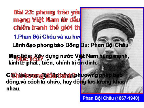 Bài 23. Phong trào yêu nước và cách mạng ở Việt Nam từ đầu thế kỉ XX đến Chiến tranh thế giới thứ nhất (1914)