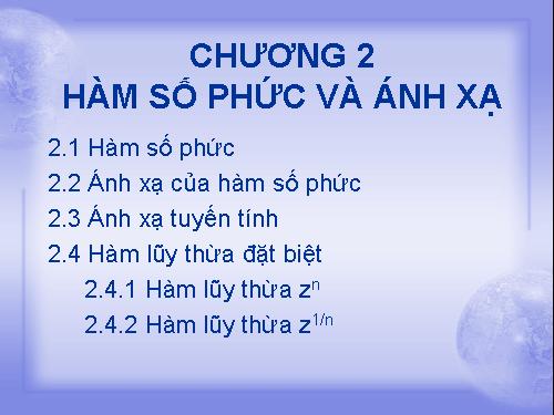 HÀM SỐ PHỨC VÀ ÁNH XẠ