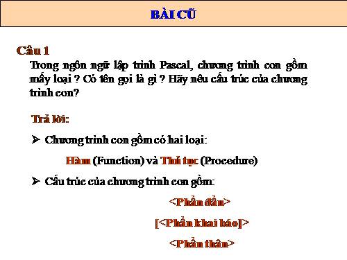 Bài 18. Ví dụ về cách viết và sử dụng chương trình con