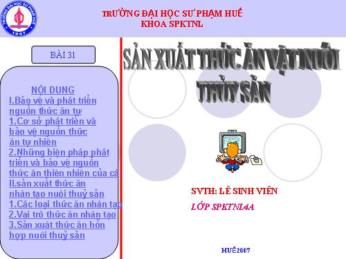 Bài 31. Sản xuất thức ăn nuôi thủy sản