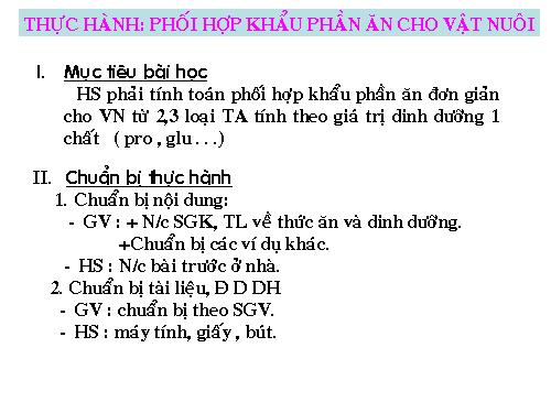 Bài 30. Thực hành: Phối hợp khẩu phần ăn cho vật nuôi